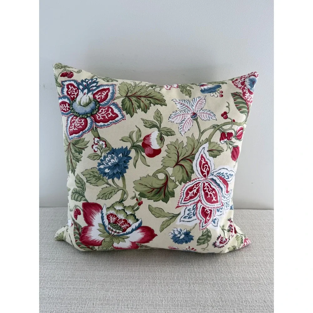 Throw Pillow Floral Garden Down Insert Double Sided Zipper Closure Cottage
